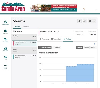 Screenshot of online banking site